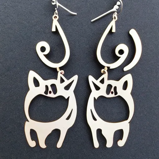 Image similar to 2d lasercut cat earrings, popular on artstation, popular on deviantart, popular on pinterest