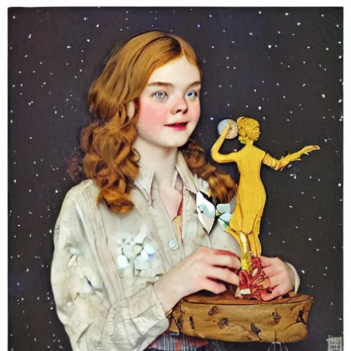 Prompt: Elle Fanning holding the moon, by Norman Rockwell, Extremely detailed. 8K. Award winning.