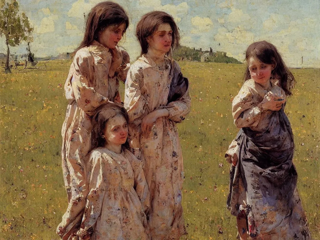 Prompt: sisters, 1 8 5 0, denis sarazhin, oil on canvas