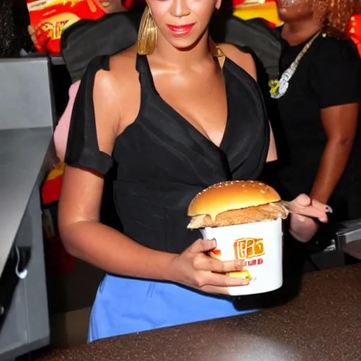 Prompt: beyonce working at burger king,