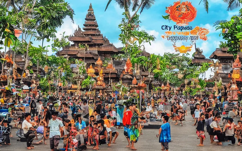 Image similar to city of denpasar bali in the year 3 0 0 0, perfect faces.