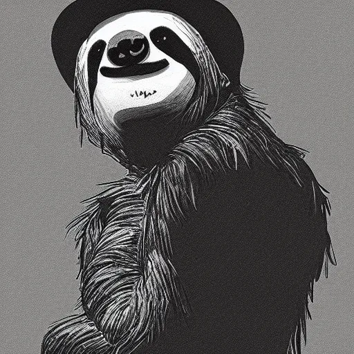 Image similar to sloth stoned af, noir animation, drawing, contrast shadows