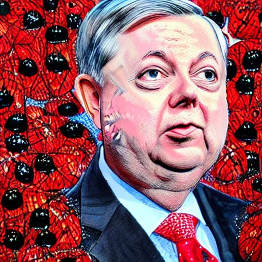 Prompt: painting of lindsey graham made out of ladybugs - n 9
