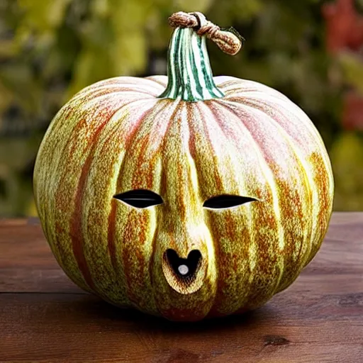 Image similar to gourd with face of amber heard hybrid intercross mix as a gourd