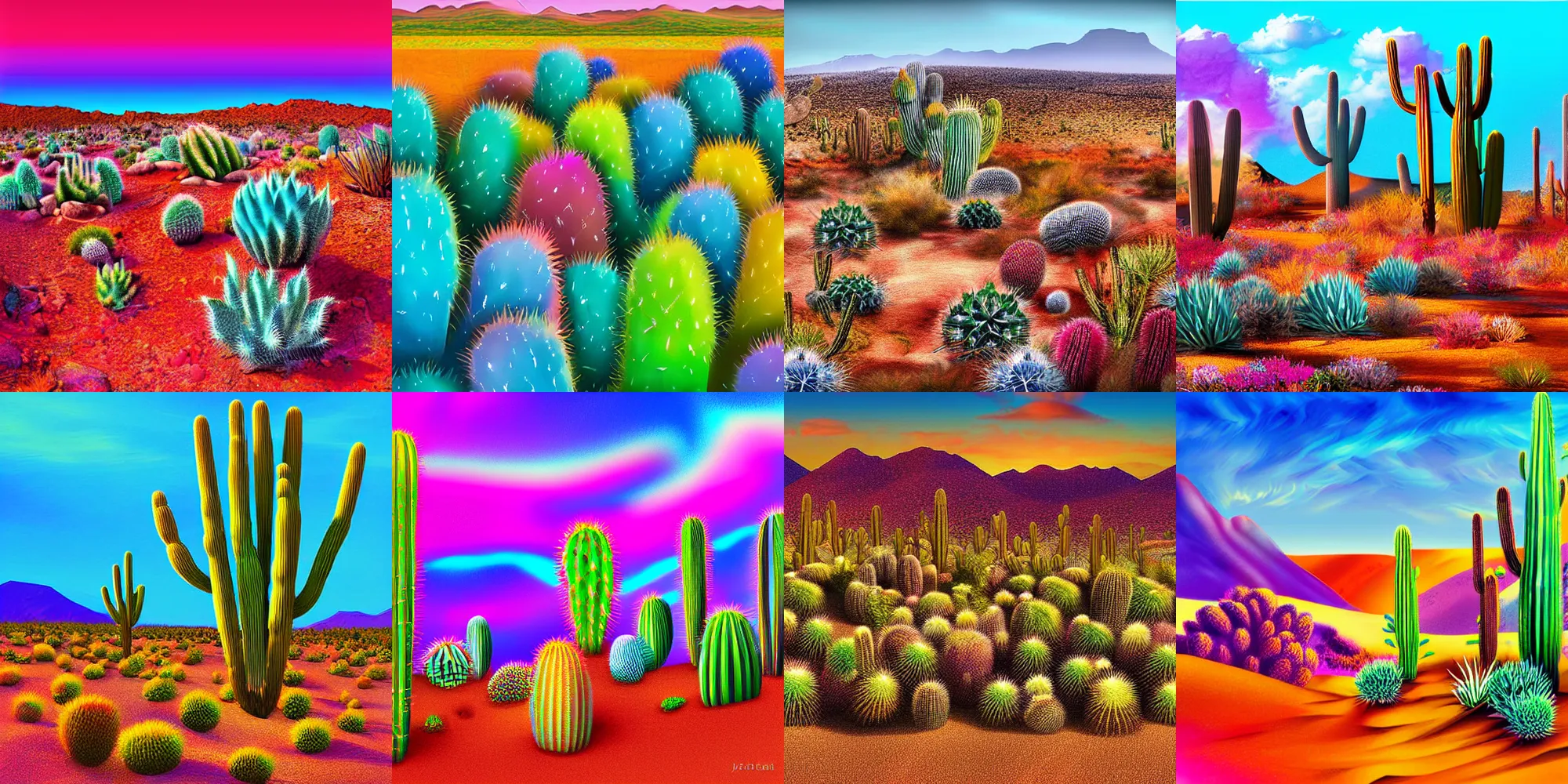 Prompt: a beautiful colorful desert landscape with crystalline cacti, professional digital art