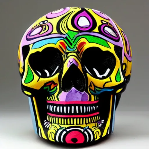 Image similar to a fine detail pop art skull sculpture