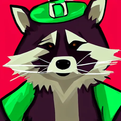 Prompt: digital art of a raccoon in a green rouge outfit duel wielding daggers