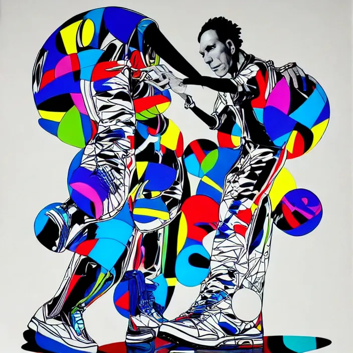 Image similar to futuristic sneakers in jeff koons hip hop bauhaus style, highly detailed, hyper realistic, art by todd mcfarlane