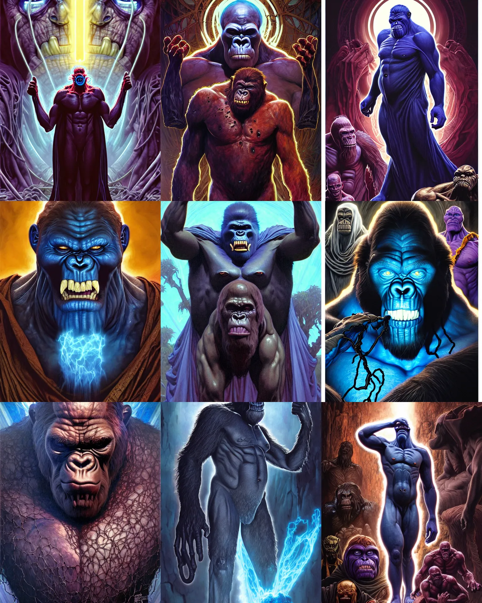 Prompt: the platonic ideal of gorilla of arabia of cletus kasady ultimate carnage thanos dementor doctor manhattan chtulu nazgul, detailed, intricate, hyperrealism, intense, scary, decay, dmt, art by brock hofer and artgerm and greg rutkowski and alphonse mucha