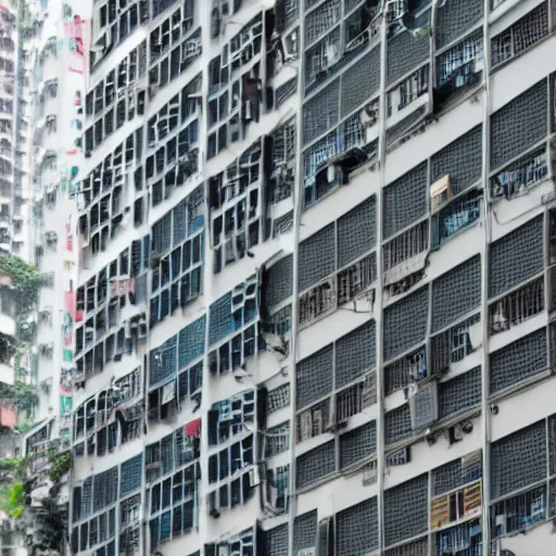 Image similar to a hong kong building side covered in wires and ac units