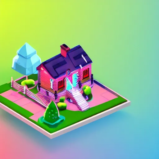 Prompt: Isometric 3D Fantasy Cute House, 3D Illustration, game art, very realistic, no background, 4k, 3D character, very colourful, cinematic lighting, soft neon, CGI render, trending on Behance