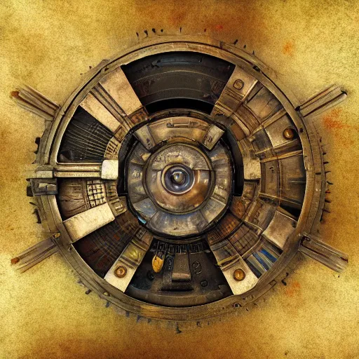 Image similar to clockwork city in space, steam punk, 3 d, detailed, rustic, cubism