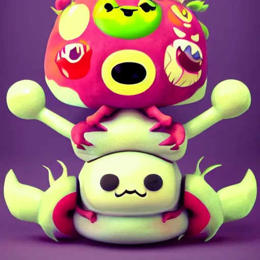 Image similar to A stuffy little cute monster with long hairs，by takashimurakami,TOMOKAZU MATSUYAMA，featured on artstation，blender rendered