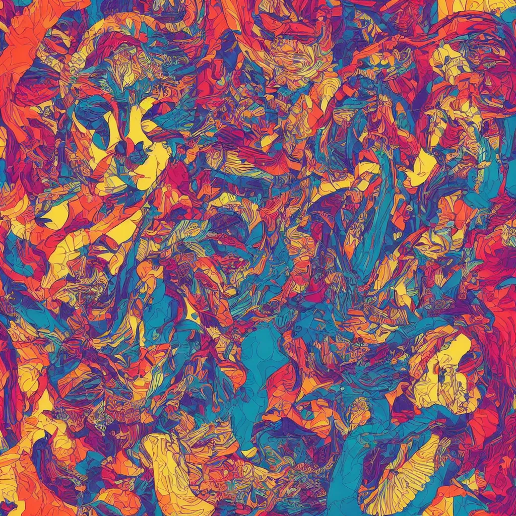 Image similar to album cover design in beautiful modern colors by james jean, jonathan zawada, pi - slices, and tristan eaton