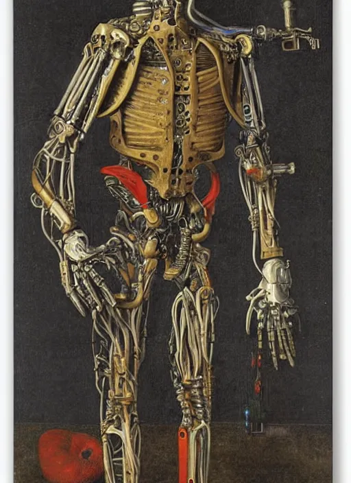 Image similar to cybernetic exoskeleton cyborg farmer by Jan van Eyck