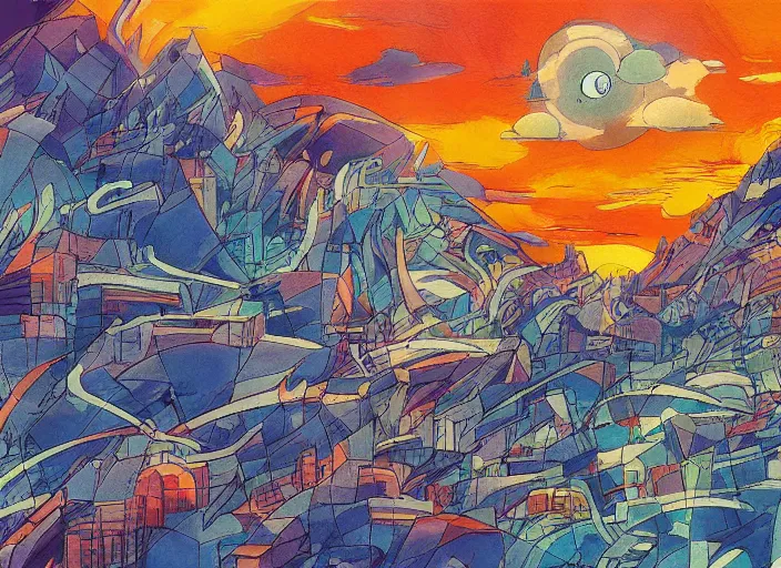 Prompt: an epic ghibli landscape in the style of graffuturism