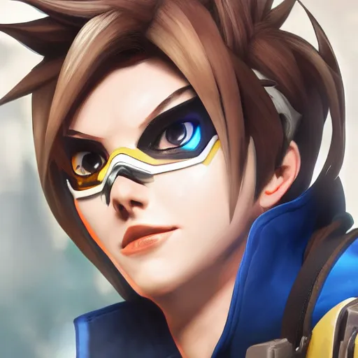 Prompt: portrait of tracer from overwatch, unreal engine 5, trending on art station