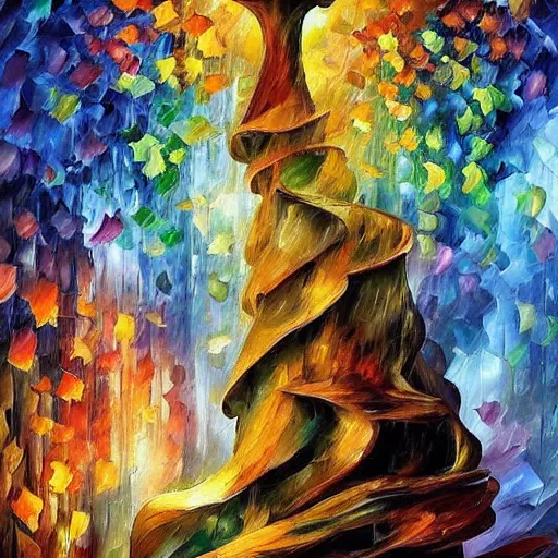 Image similar to overgrowth waterfall mushroom rich 8 k geometric by antoni gaudi, android jones, leonid afremov