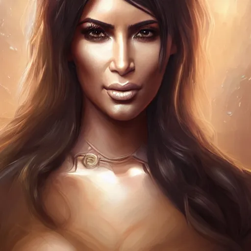 Image similar to kim kardashian, d & d, fantasy, portrait, highly detailed, digital painting, trending on artstation, concept art, sharp focus, illustration, art by artgerm and greg rutkowski and magali villeneuve