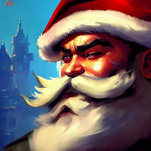 Image similar to greg manchess portrait painting of armored santa claus as overwatch character, medium shot, asymmetrical, profile picture, organic painting, sunny day, matte painting, bold shapes, hard edges, street art, trending on artstation, by huang guangjian and gil elvgren and sachin teng