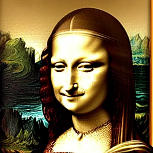 Image similar to monalisa came out from painting