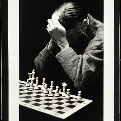 Image similar to a filmstill of Marcel Duchamp playing chess, reuters by Irving Penn