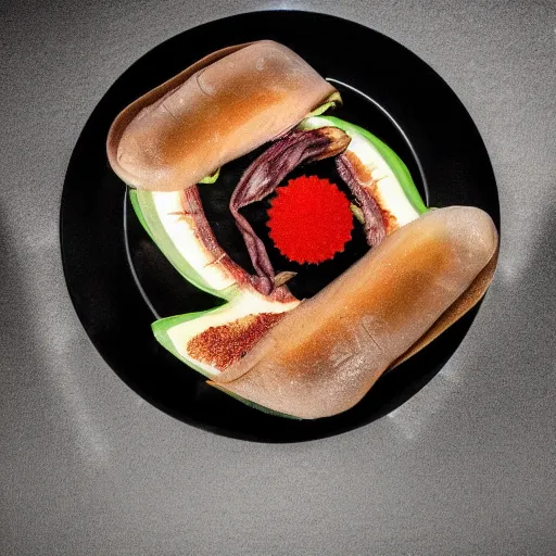 Image similar to a plate with disgusting, but futuristic food, professional food photography