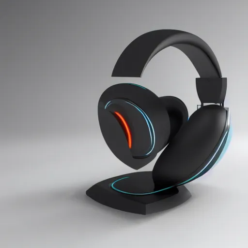 Image similar to wireless headphone stand, futuristic, techno, cyberpunk, product design, render, concept, fun, neon