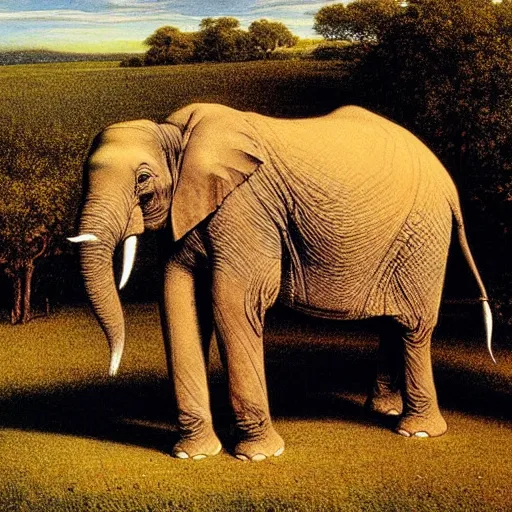 Prompt: Portrait of an elephant on a green meadow, style Franklin Booth