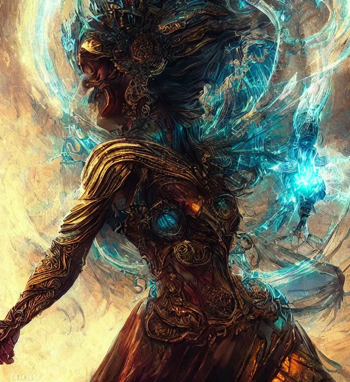 Prompt: a goddess, tarot card, dark souls colour scheme, coherent, kerem beyit, Karol Bak, featured on artstation, instagram HD