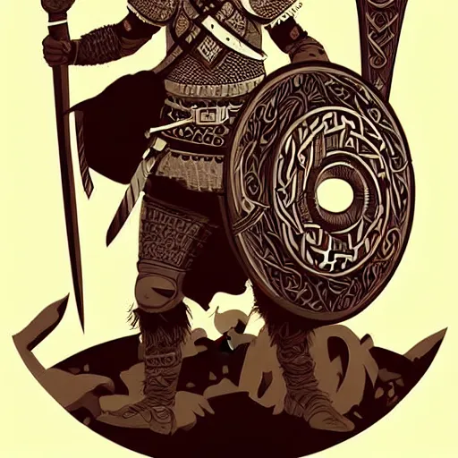 Image similar to Viking warrior illustration, vector art style, medium shot, intricate, elegant, highly detailed, digital art, ffffound, art by JC Leyendecker and sachin teng