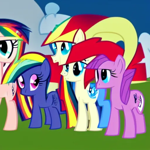 Prompt: my little pony mane six in soviet style