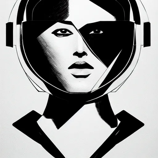 Prompt: a maciej kuciara art deco style sci - fi pilot, ink drawing, smooth, sharp focus, vibrant volumetric dark natural light, dark enlightenment, alchemy, citrinitas.