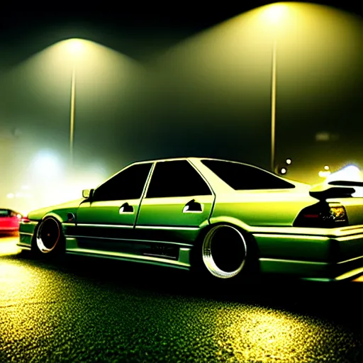 Image similar to a car JZX100 turbo at illegal car meet, Saitama prefecture, city midnight mist lights, cinematic color, photorealistic, highly detailed, 200MM