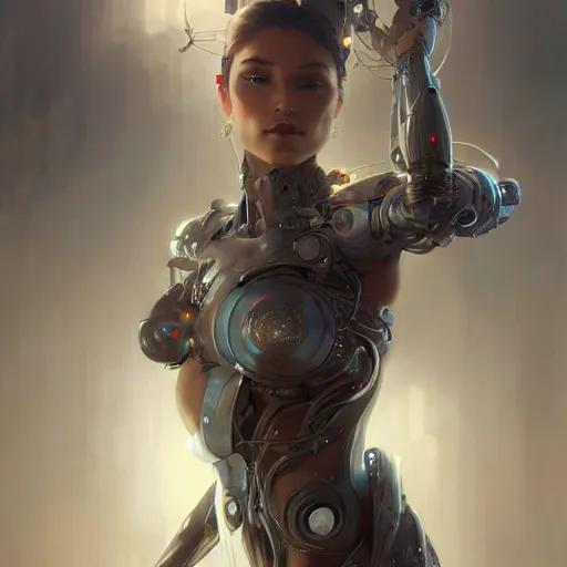 Prompt: beautiful cyborg girl, fantasy, intricate, elegant, highly detailed, digital painting, artstation, concept art, wallpaper, smooth, sharp focus, illustration, art by artgerm and greg rutkowski and alphonse mucha