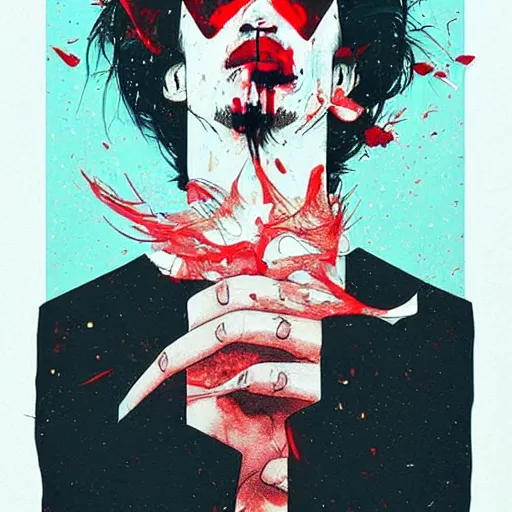 Prompt: a man breaking apart into pieces and blowing away in the wind, by conrad roset, aesthetic!!, detailed,