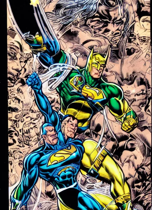 Image similar to 1 9 9 8 issue of jla cover depicting prometheus by ed mcguinness, masterpiece ink illustration,