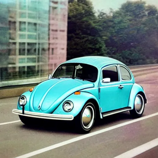 Prompt: a vw beetle ad from the futur