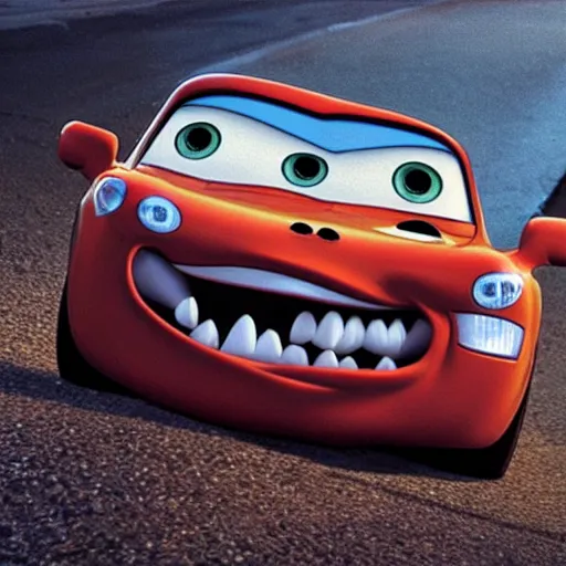 Image similar to horrifying Pixar cars, Pixar style horror,