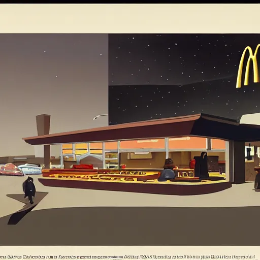 Image similar to ralph mcquarrie concept art of a mcdonalds