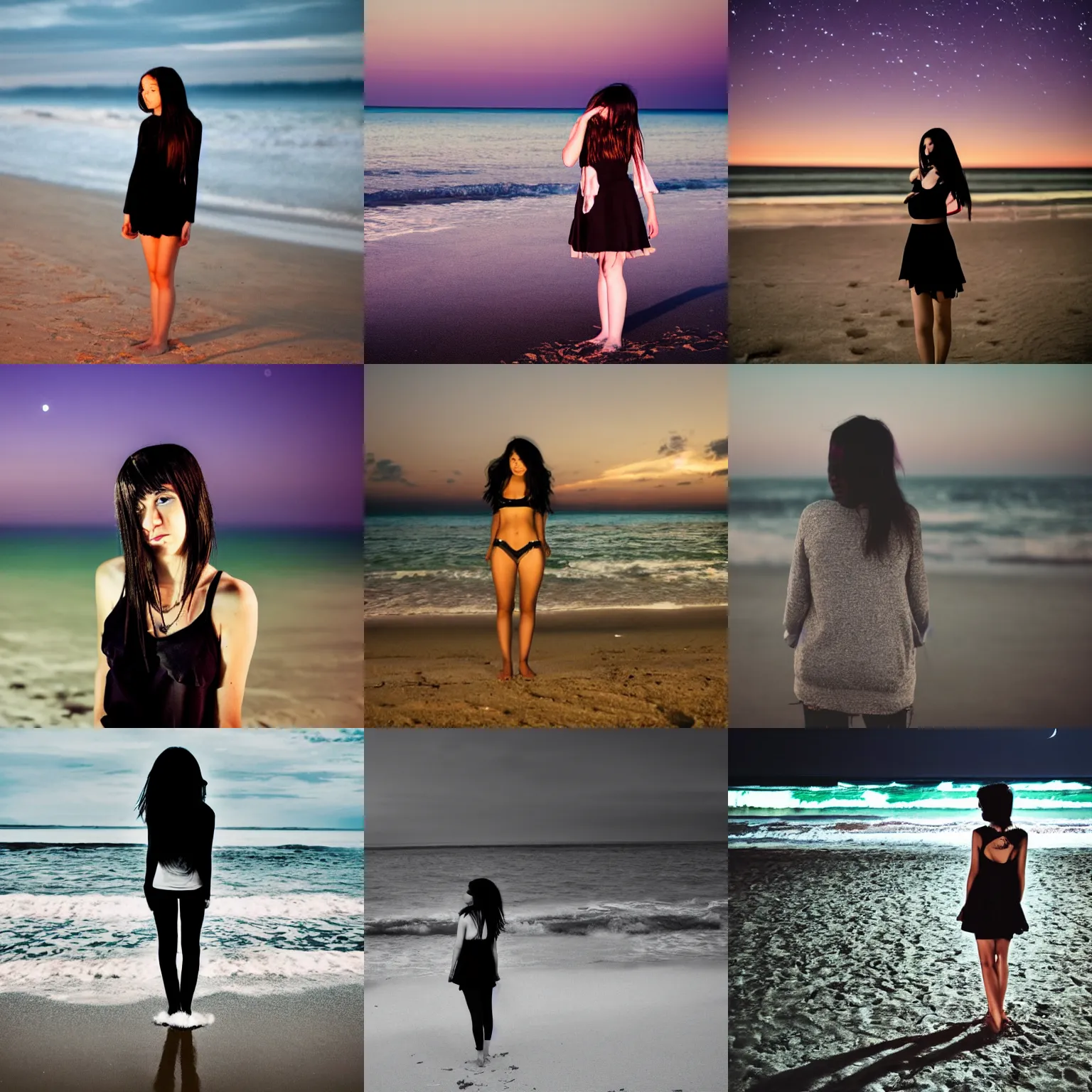 Prompt: emo girl on the beach at night