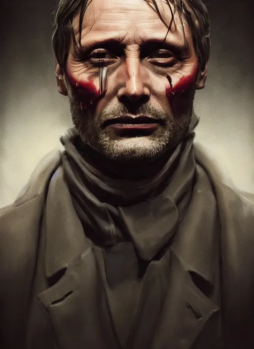 Image similar to portrait of Mads Mikkelsen as Hannibal Lecter, highly detailed, centered, solid color background, digital painting, artstation, concept art, smooth, sharp focus, illustration, artgerm, donato giancola, Joseph Christian Leyendecker, Les Edwards, Ed Repka, WLOP, Artgerm