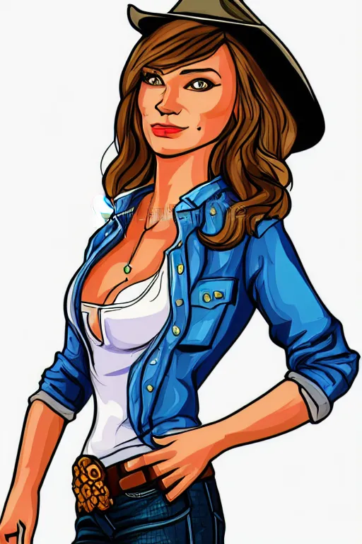 Prompt: full body gtav illustration of an detailed cowgirl beautiful face