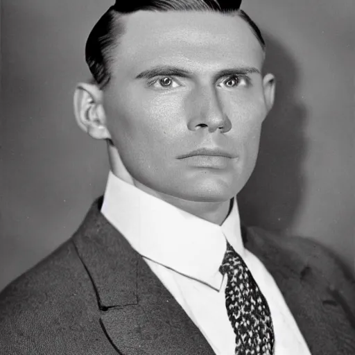 Image similar to A photograph portrait of Jerma985 wearing a suit with short slicked hair in the early 1930s, taken in the early 1930s, grainy, taken on a early 1930s Kodak Camera, realistic, hyperrealistic, very realistic, highly detailed, very detailed, extremely detailed, detailed, digital art, trending on artstation