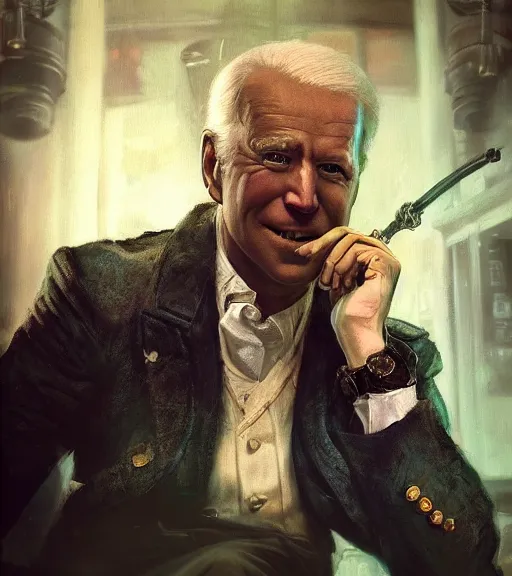 Image similar to portrait of steampunk joe biden cosplaying, by wlop, by simon stalengrad, by ilya repin, bioshock screenshot, photorealistic fan art, detailed shading, intricate abstract, realism