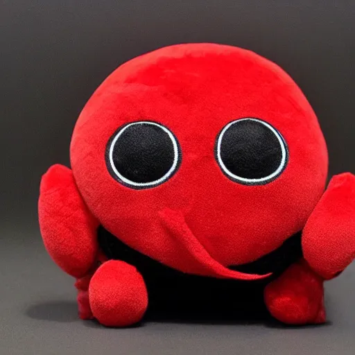 Image similar to cute fumo plush of a black and red monster, many eyes, kawaii, symmetry