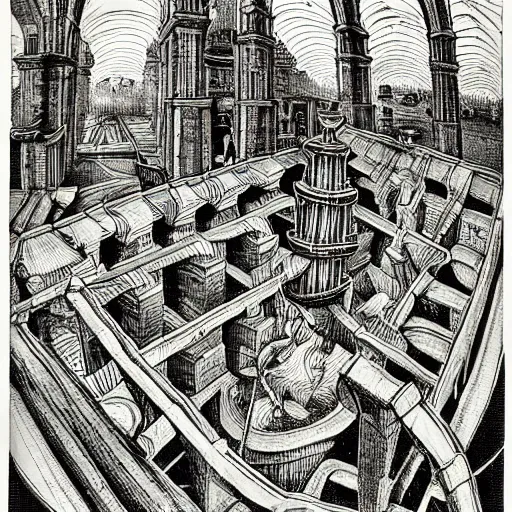 Image similar to escher print of fountain pens