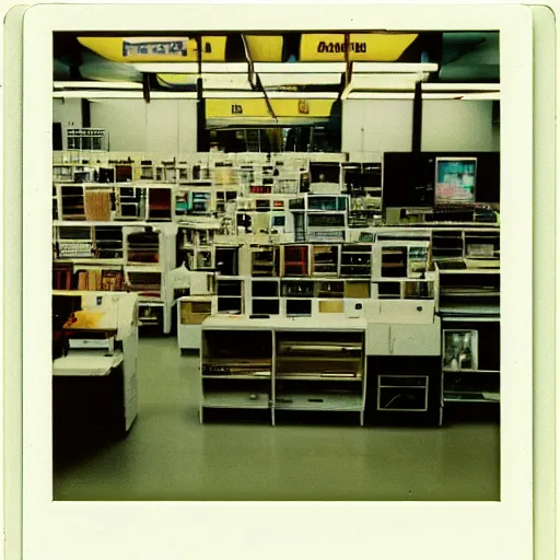 Prompt: electronics department in 1990. As described by William Gibson. Polaroid