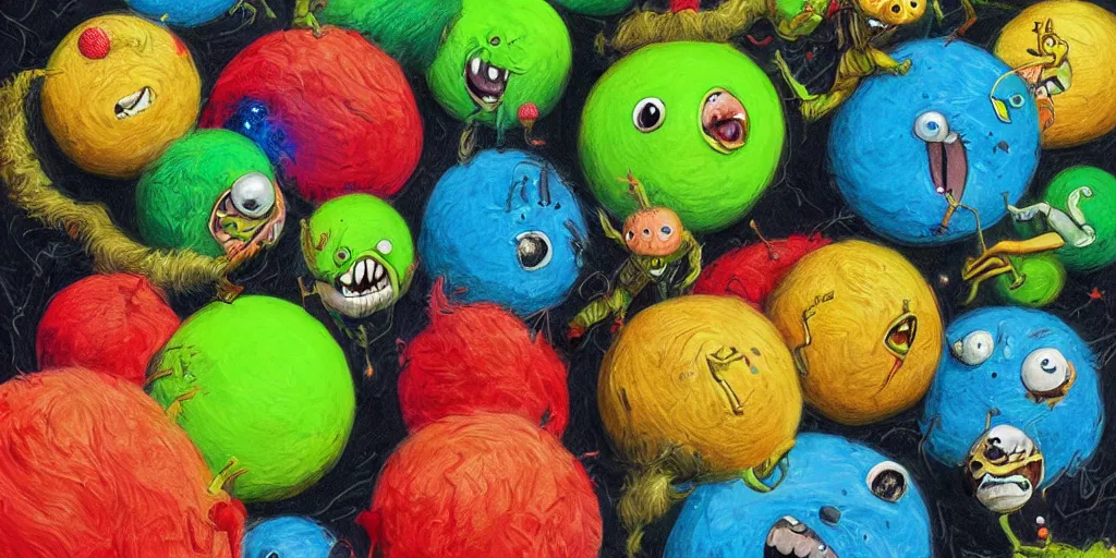 Image similar to a cinematic poster of tennis ball monsters, digital art, fantasy, magic, chalk, chalked, trending on artstation, ultra detailed, detailed, fine details, professional illustration by basil gogos