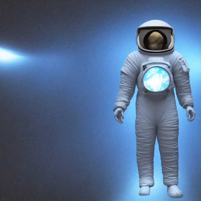 Image similar to a 3 d render of a blue astronaut in a empty void, digital art.